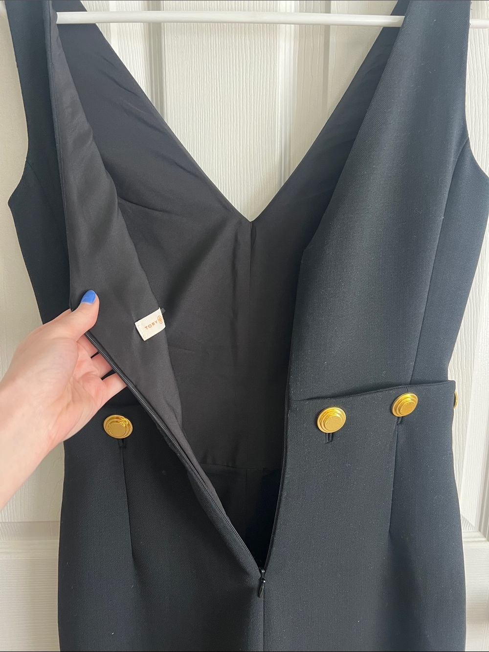 Tory Burch Freemont Jumpsuit Classic Black V-Neck with Gold Button Detail - Picture 7 of 8